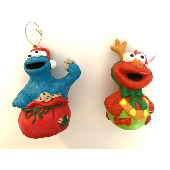 Cookie Monster Elmo Christmas Ornaments Vintage 90's Sesame Street Lot of 2 READ - Picture 1 of 16